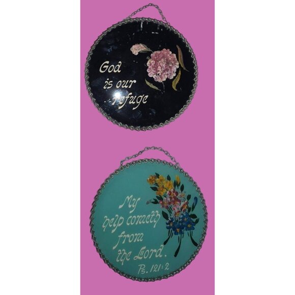 Hand-Painted Religious Wall Plaques With Bible Verses Floral Design - Picture 1 of 12